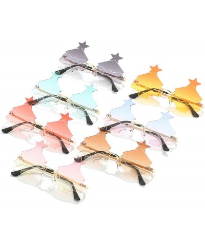 Fashion Rimless Christmas Tree Star Sunglasses Women Funny Halloween Punk Y2K Sun Glasses Men Pink Yellow $14.49 Rimless