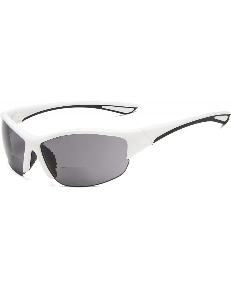 Half-Frame Sports Bifocal Sunglasses Reading Sunglasses White Frame/Grey Lens $9.60 Rectangular