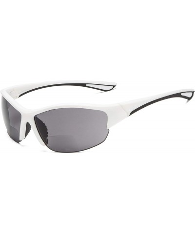 Half-Frame Sports Bifocal Sunglasses Reading Sunglasses White Frame/Grey Lens $9.60 Rectangular