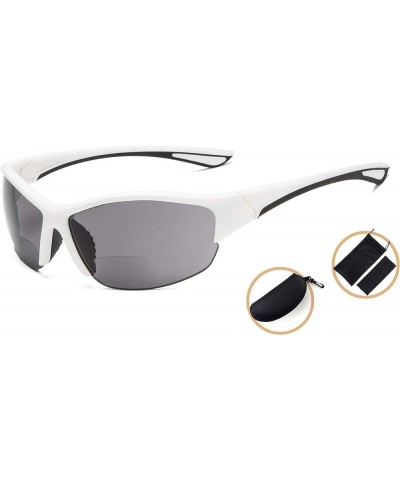 Half-Frame Sports Bifocal Sunglasses Reading Sunglasses White Frame/Grey Lens $9.60 Rectangular