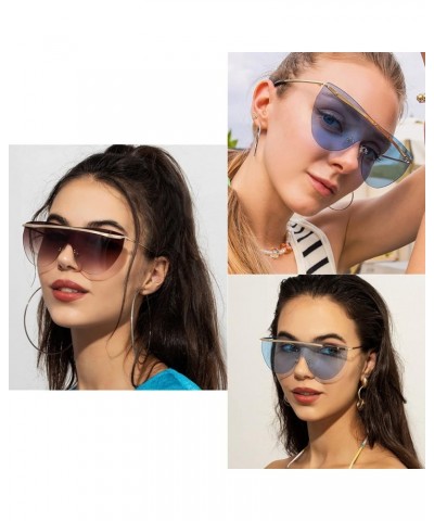 Y2K Flat top Sunglasses Women Punk Shield Sun Glasses Men Goggle Shades UV400 Fashion Futuristic Eyewear Blue $9.35 Goggle