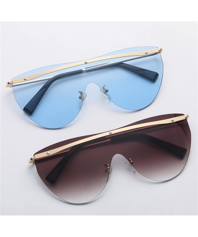 Y2K Flat top Sunglasses Women Punk Shield Sun Glasses Men Goggle Shades UV400 Fashion Futuristic Eyewear Blue $9.35 Goggle