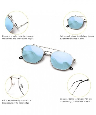 Flip Up Sunglasses Men Women Polarized Steampunk Flip Sunglasses with Double Lenses Silver Frame/Blue Lens $14.21 Rimless