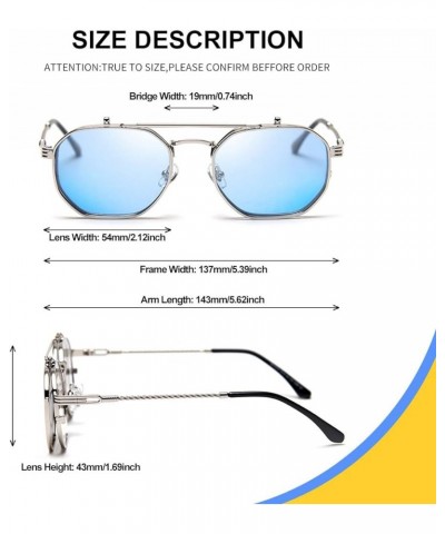 Flip Up Sunglasses Men Women Polarized Steampunk Flip Sunglasses with Double Lenses Silver Frame/Blue Lens $14.21 Rimless