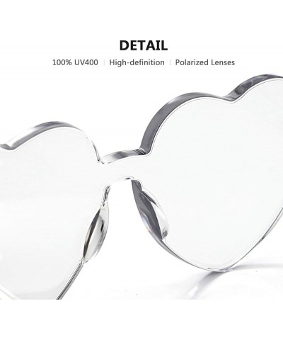 OLIN Heart Thick Oversized Rimless Sunglasses One Piece Eyewear Colored Sunglasses for Women Transparent $5.72 Heart