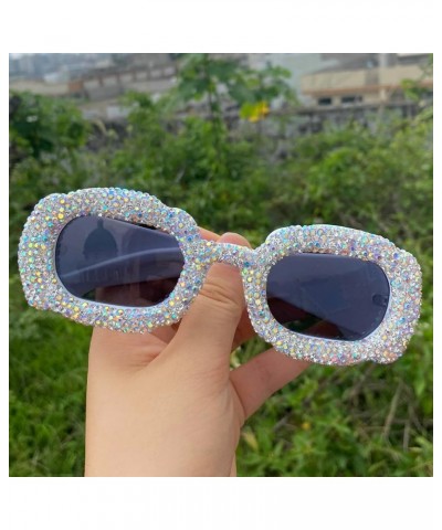 Vintage Square Rhinestones Sunglasses for Women Men Party Punk Sun Glasses Unique bling bling Diamond Eyeglasses 3pcs-black&w...