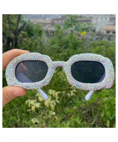 Vintage Square Rhinestones Sunglasses for Women Men Party Punk Sun Glasses Unique bling bling Diamond Eyeglasses 3pcs-black&w...