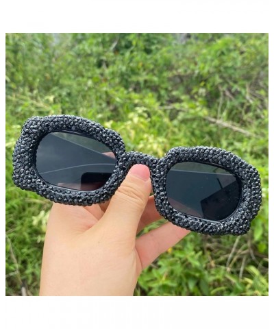 Vintage Square Rhinestones Sunglasses for Women Men Party Punk Sun Glasses Unique bling bling Diamond Eyeglasses 3pcs-black&w...