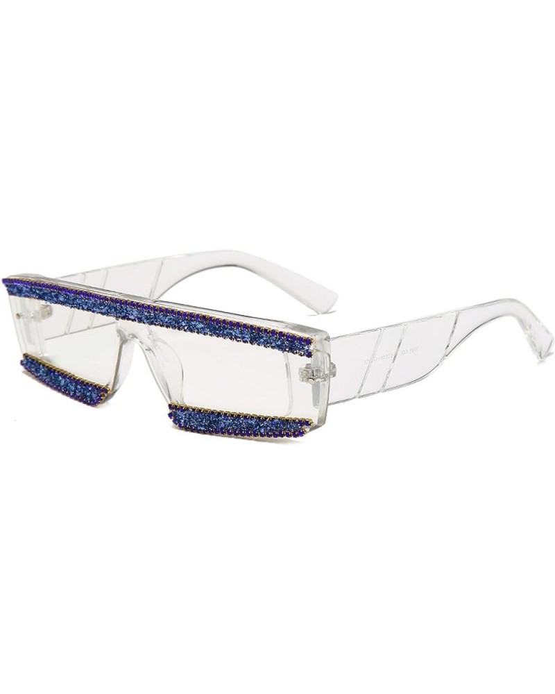 Square Diamond Sunglasses For Women Rhinestone Frame Sparkling Crystal Glasses Outdoor UV protection Blue&clear $10.22 Square