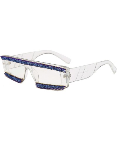 Square Diamond Sunglasses For Women Rhinestone Frame Sparkling Crystal Glasses Outdoor UV protection Blue&clear $10.22 Square