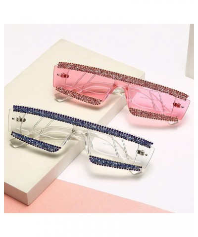 Square Diamond Sunglasses For Women Rhinestone Frame Sparkling Crystal Glasses Outdoor UV protection Blue&clear $10.22 Square