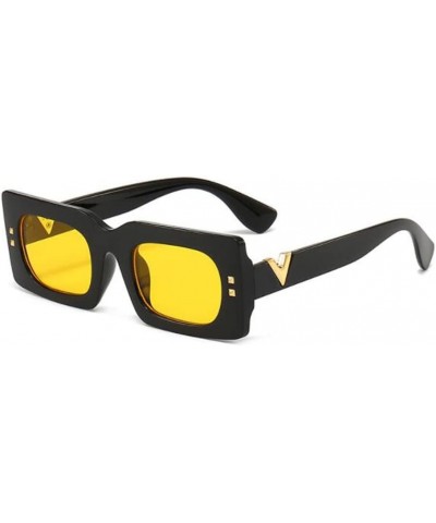 Rectangular Rice Nail Frame Sunglasses Leg V Letters Sunglasses Men and Women UV400 Sunglasses Black Frame Yellow Flakes $5.9...