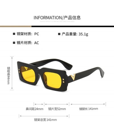 Rectangular Rice Nail Frame Sunglasses Leg V Letters Sunglasses Men and Women UV400 Sunglasses Black Frame Yellow Flakes $5.9...