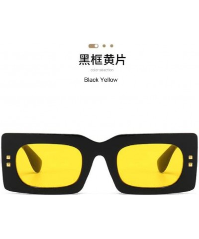 Rectangular Rice Nail Frame Sunglasses Leg V Letters Sunglasses Men and Women UV400 Sunglasses Black Frame Yellow Flakes $5.9...