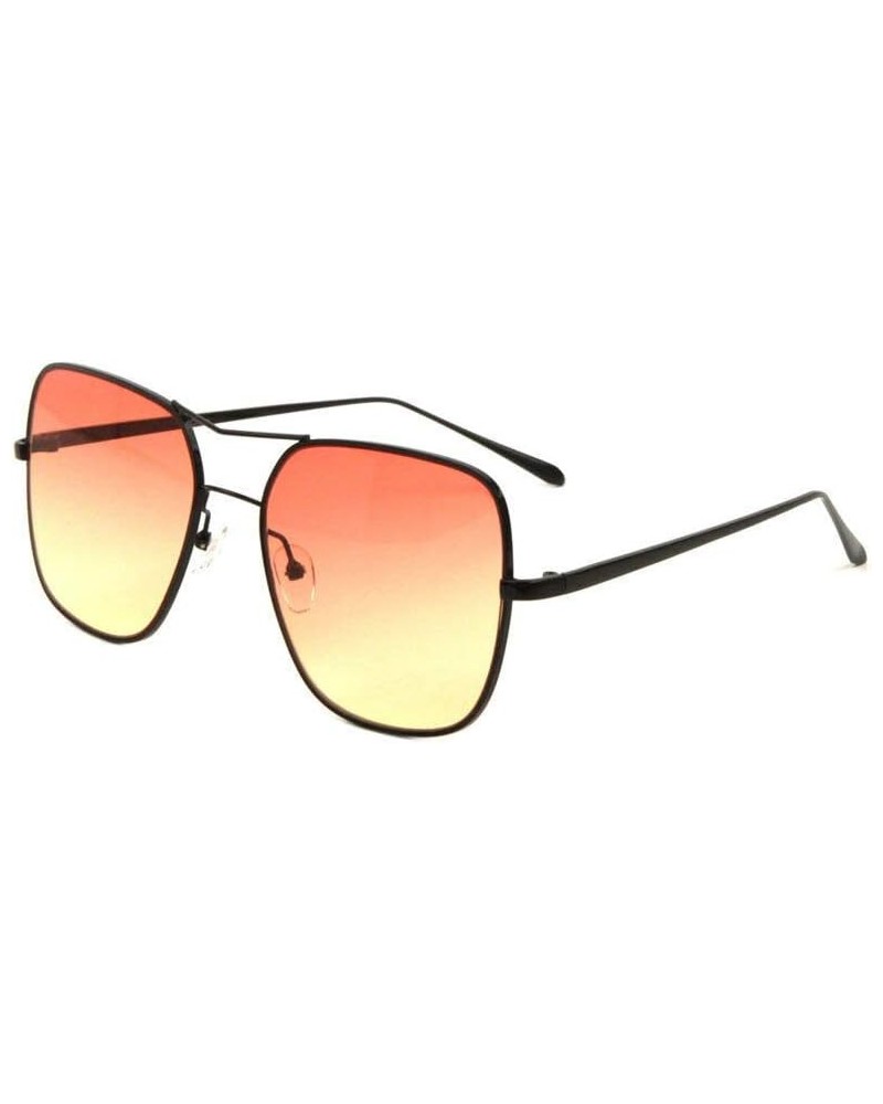 Square Metal Wire Frame Oversized Brow Bar Retro Aviator Sunglasses Black Metallic Frame Peach Yellow Gradient Lenses $7.53 A...