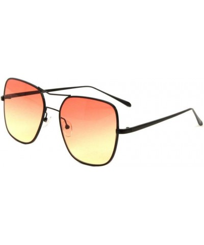 Square Metal Wire Frame Oversized Brow Bar Retro Aviator Sunglasses Black Metallic Frame Peach Yellow Gradient Lenses $7.53 A...