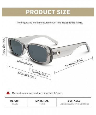 Rectangle Sunglasses for Women Men Fashion Square Sun Glasses UV400 Protection Narrow Square Frame ZST0038 Grey Transparent F...