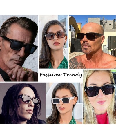 Rectangle Sunglasses for Women Men Retro Fashion Chunky Sun Glasses Square Frame Shades UV400 Protection A5 Green Clear/Grey ...