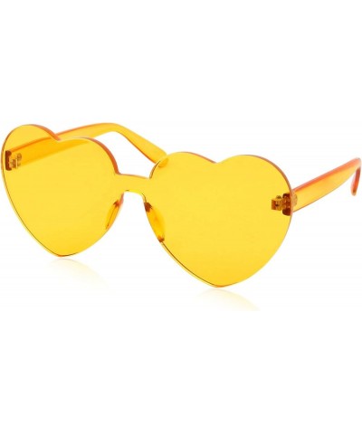 Women's Heart Color Tone Monoblock Sunglasses Candy Color Transparent Rimless Heart Glasses Yellow $9.00 Heart