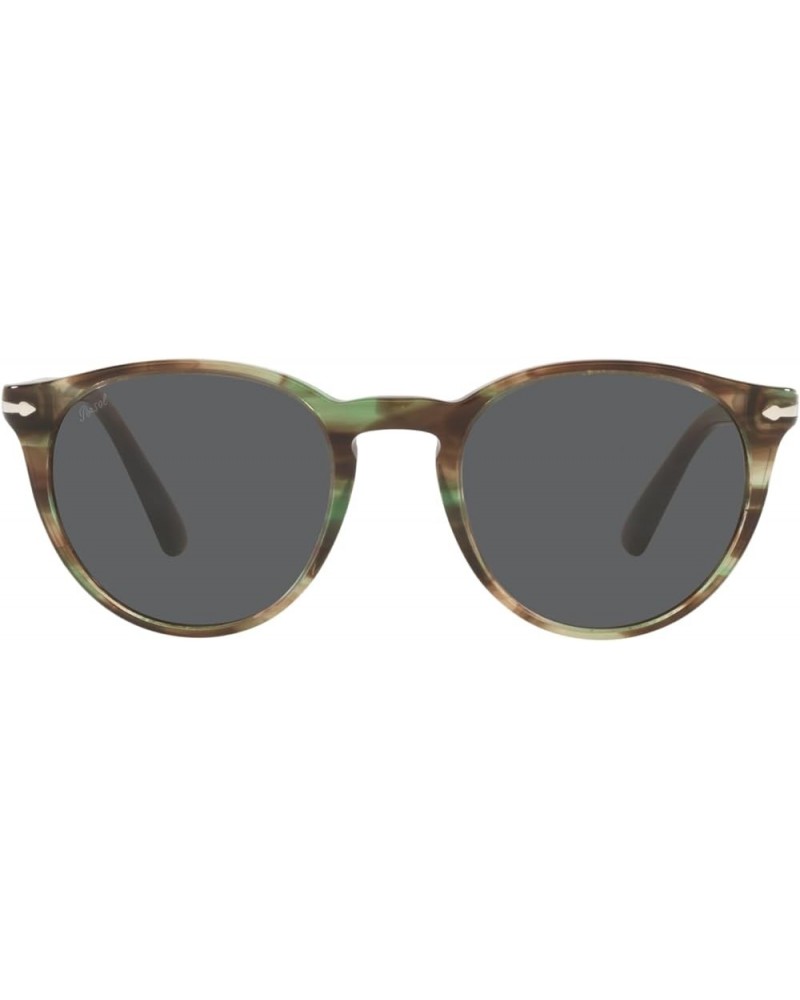 PO3152S Round Sunglasses Striped Green/Dark Grey $140.36 Round