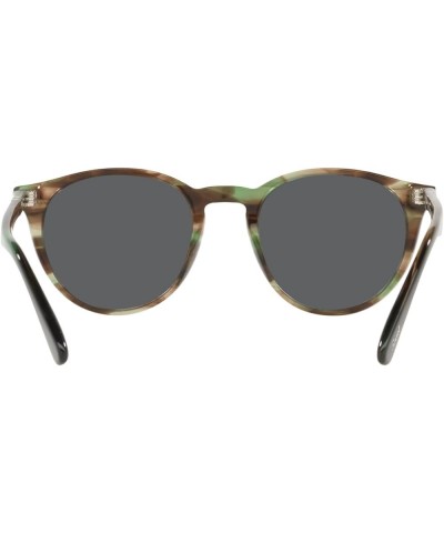 PO3152S Round Sunglasses Striped Green/Dark Grey $140.36 Round