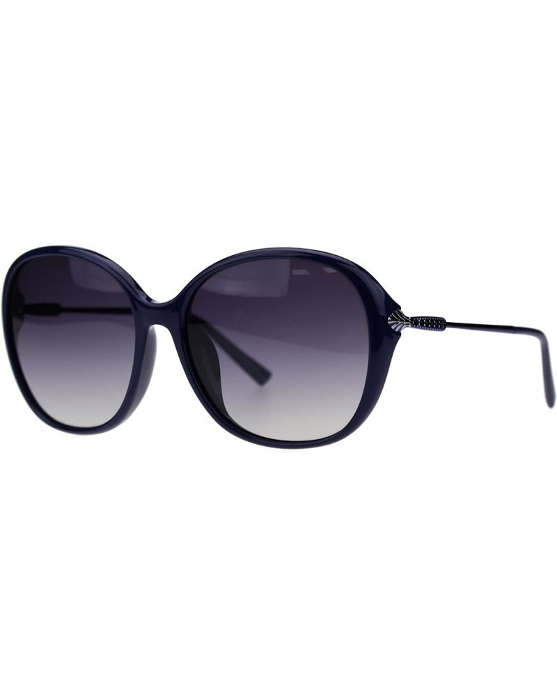 Polarized Lens Metal Foliage Jewel Hinge Round Butterfly Sunglasses Navy Smoke $11.17 Butterfly