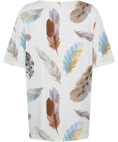 Women Button Down Tshirts Feather Graphic V Neck Short Sleeve Tunic Plus Size Trendy Pullover Hide Belly Summer Tee Multicolo...