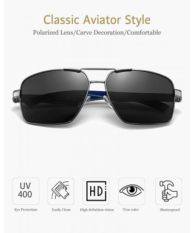 Aviator HD Polarized Sunglasses for Men Lightweight Vintage UV400 Protection Square Driving Fishing Sports Metal Frame Silver...