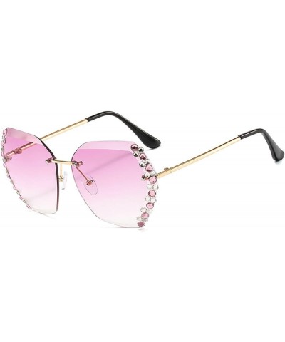 rhinestones Rimless Sunglasses Woman Sexy Diamond square Candy colors Sun Glasses Gradient party Shades for Female 2pcs-clear...