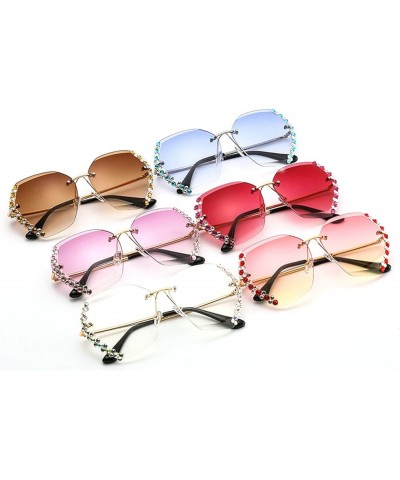 rhinestones Rimless Sunglasses Woman Sexy Diamond square Candy colors Sun Glasses Gradient party Shades for Female 2pcs-clear...