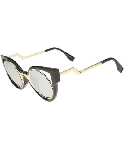 Womens Inner Metal Frame Zigzag Stepped Temple Two-Tone Cat Eye Sunglasses Black-gold / Silver Mirror $9.34 Cat Eye