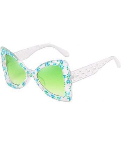 Oversized Triangle Cat Eye Shape Sunglasses for Women Fashion Party Streetwear Glasses with Pearls Mirror Leg Green $9.11 Tri...