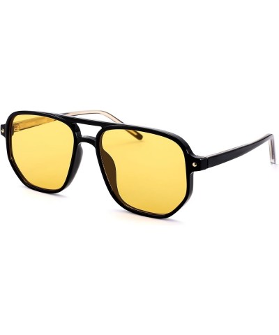 Retro Aviator Sunglasses for Women – Men Square 70s Vintage Trendy Sun Glasses UV400 Protection A5* Black Frame/Yellow Lens $...