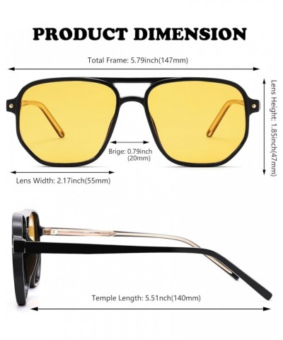 Retro Aviator Sunglasses for Women – Men Square 70s Vintage Trendy Sun Glasses UV400 Protection A5* Black Frame/Yellow Lens $...