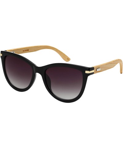 Retro Vintage Cat Eye Sunglasses for Women with Natural Bamboo Temples M34180BM-AP-1(BLK.ap) $9.23 Aviator