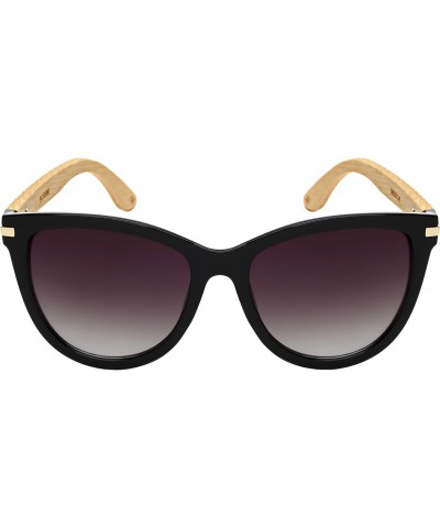 Retro Vintage Cat Eye Sunglasses for Women with Natural Bamboo Temples M34180BM-AP-1(BLK.ap) $9.23 Aviator