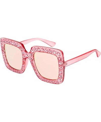 Elton Square Rhinestone Sunglasses Oversized Diamond Bling Bling Glasses Pink Mirrored Lens $12.17 Oversized