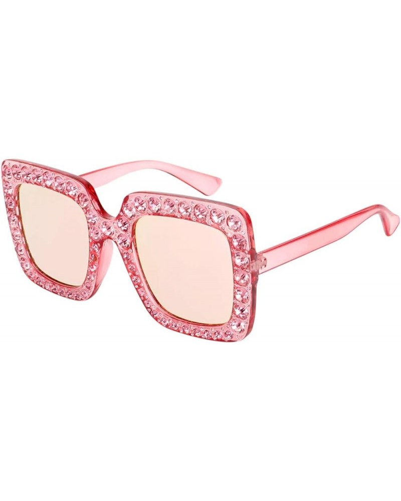 Elton Square Rhinestone Sunglasses Oversized Diamond Bling Bling Glasses Pink Mirrored Lens $12.17 Oversized