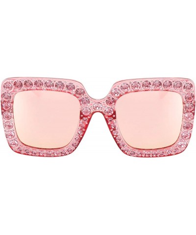 Elton Square Rhinestone Sunglasses Oversized Diamond Bling Bling Glasses Pink Mirrored Lens $12.17 Oversized