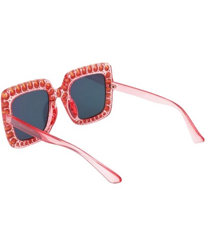 Elton Square Rhinestone Sunglasses Oversized Diamond Bling Bling Glasses Pink Mirrored Lens $12.17 Oversized