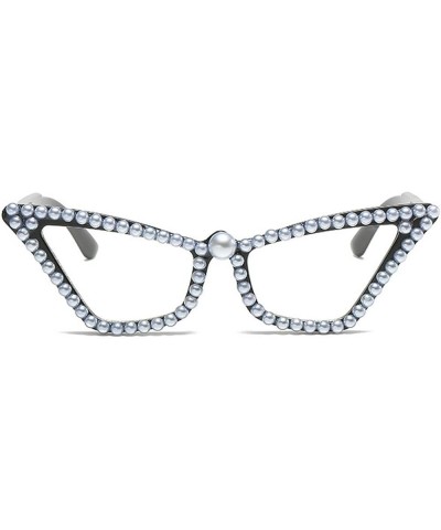 Small Cat Eye Sunglasses Womens Men Fashion Rhinestones Bling Gradient Grey Pearl Sun Glasses Female Black Clear $9.68 Cat Eye