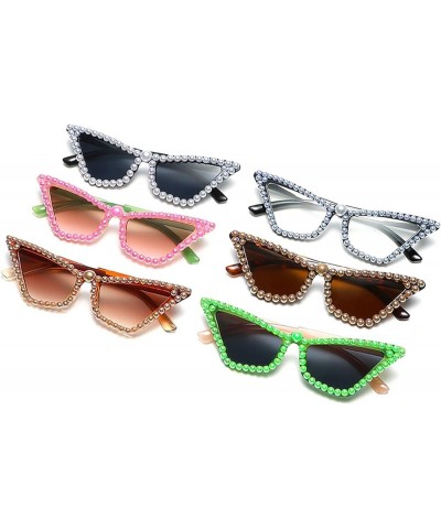 Small Cat Eye Sunglasses Womens Men Fashion Rhinestones Bling Gradient Grey Pearl Sun Glasses Female Black Clear $9.68 Cat Eye