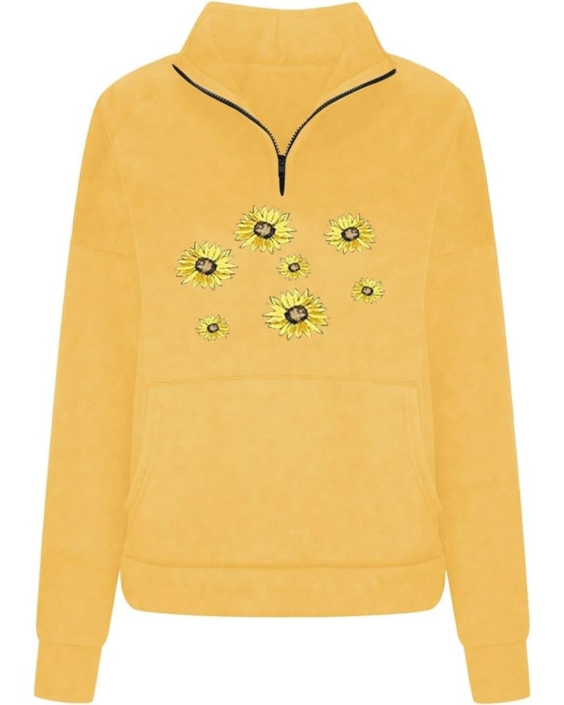 Fall Sweatshirt for Women Sunflower Pullover Oversized Long Sleeve Shirt Quarter Zip Sweater Teen Girls Y2K Clothes Yellow $1...