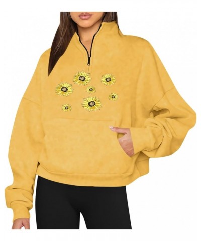 Fall Sweatshirt for Women Sunflower Pullover Oversized Long Sleeve Shirt Quarter Zip Sweater Teen Girls Y2K Clothes Yellow $1...