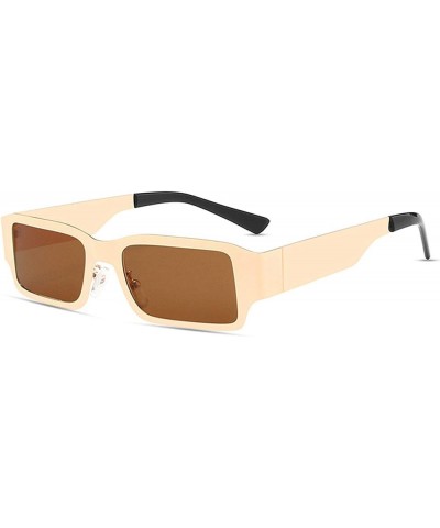 Fashion Small Square Sunglasses for Men Women Metal Frame UV Protection Stylish Design Gold Frame/Brown Lens $10.77 Square