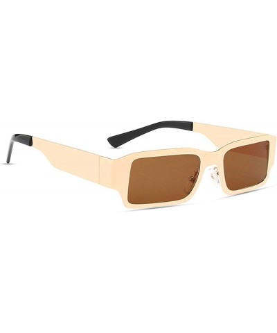 Fashion Small Square Sunglasses for Men Women Metal Frame UV Protection Stylish Design Gold Frame/Brown Lens $10.77 Square