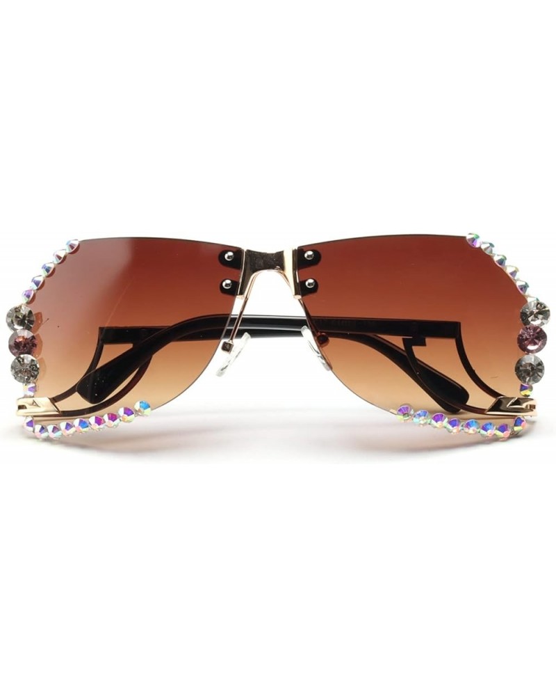 Vintage Fashion Oversized Irregular Rimless Rhinestone Sunglasses Women Men Polygon Crystal Diamond Sun Glasses Brown $10.16 ...