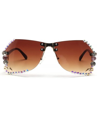 Vintage Fashion Oversized Irregular Rimless Rhinestone Sunglasses Women Men Polygon Crystal Diamond Sun Glasses Brown $10.16 ...