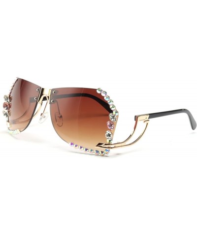 Vintage Fashion Oversized Irregular Rimless Rhinestone Sunglasses Women Men Polygon Crystal Diamond Sun Glasses Brown $10.16 ...