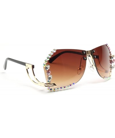 Vintage Fashion Oversized Irregular Rimless Rhinestone Sunglasses Women Men Polygon Crystal Diamond Sun Glasses Brown $10.16 ...